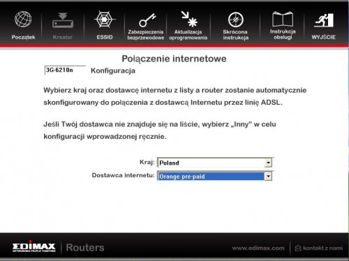 Kreator konfiguracji Edimax 3G-6210n - wybór operatora