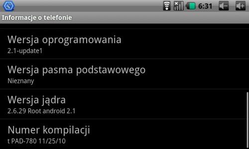 Test tPAD-780 - informacja o telefonie