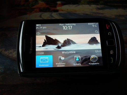 Test BlackBerry Torch 9800 - panel główny - poziomo
