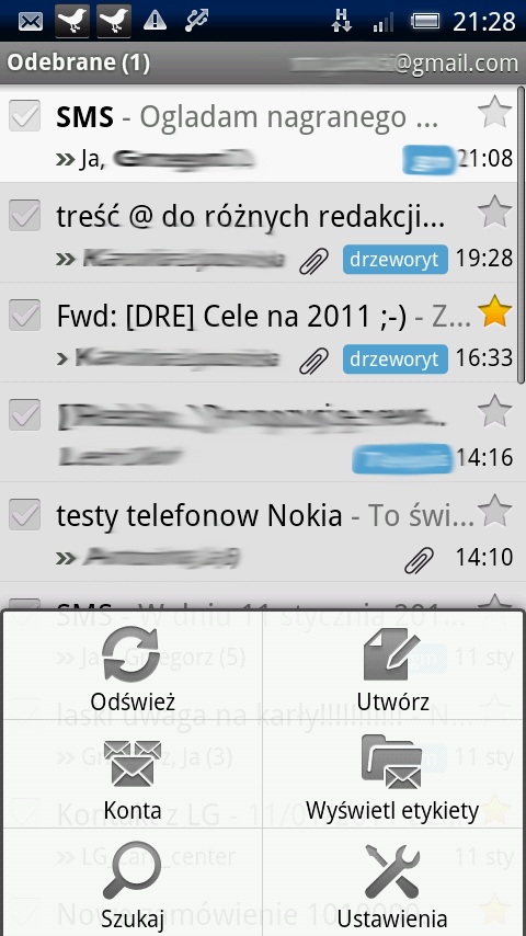 Test Sony Ericsson X10 z Androidem 2.1 - Gmail