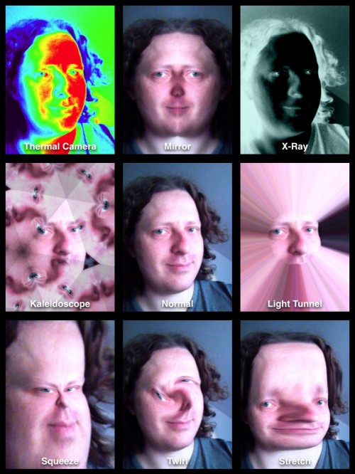 Photobooth oferuje pogląd obrazu z kamery na żywo. Także wszystkie efekty nakładane są w czasie rzeczywistym