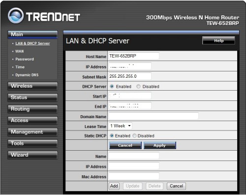 TRENDNet TEW-652BRP: panel administracyjny