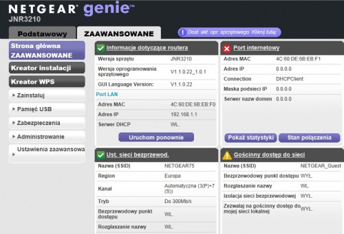 Netgear JNR3210 - panel administracyjny, wersja zaawansowana