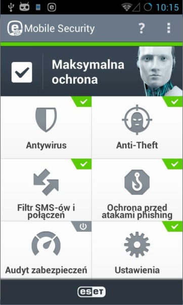 ekran główny nowej wersji ESET Mobile Security dla Androida (wersja beta)