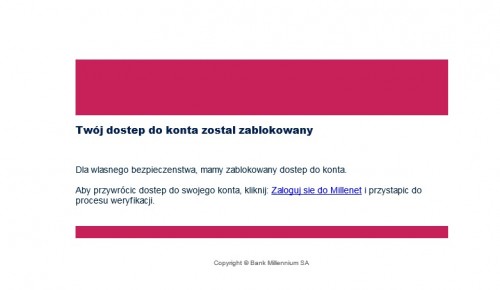 Mail z informacją o zablokowanym koncie