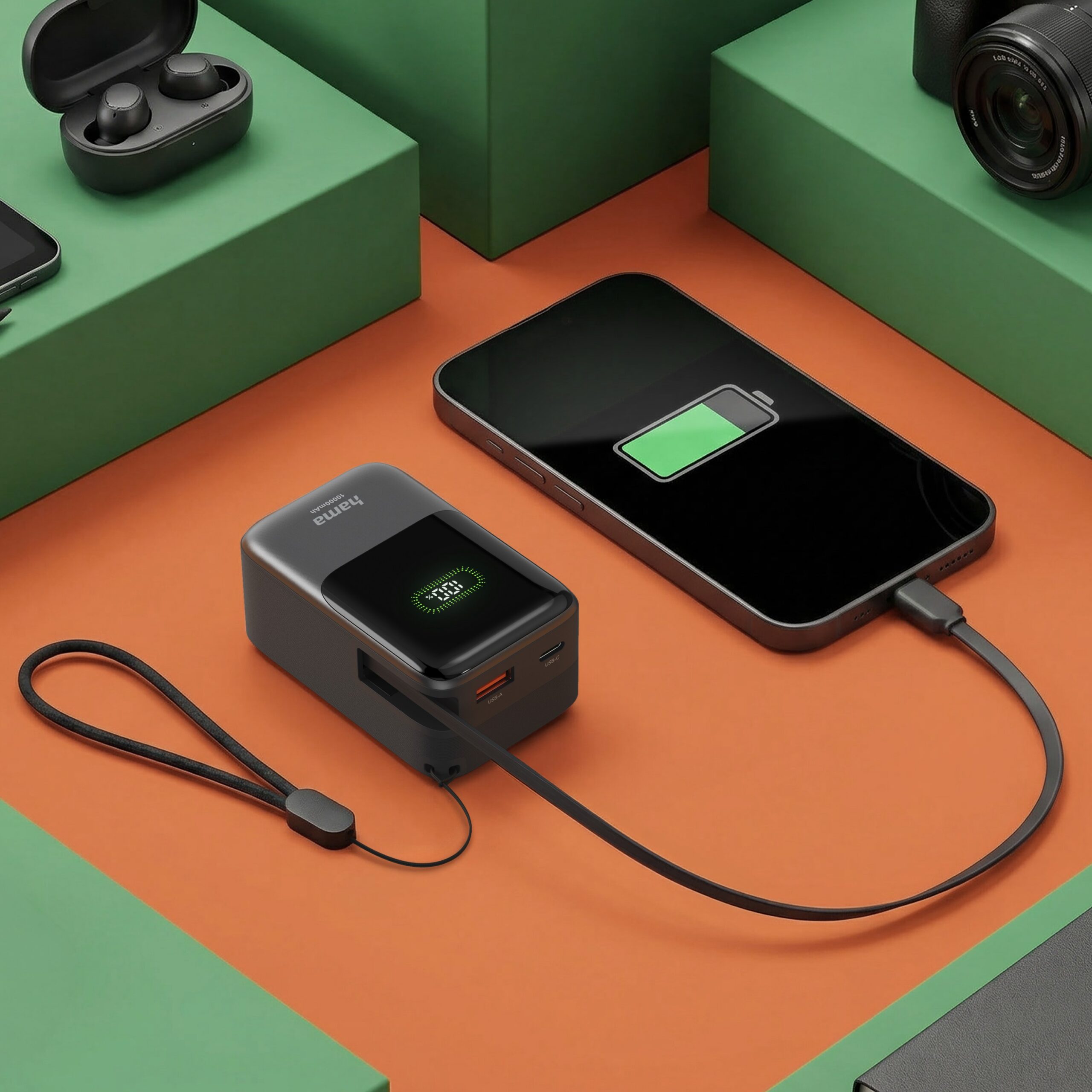 Marka Hama przedstawia power pack Roll Up o pojemności 10000 mAh z wbudowanym kablem